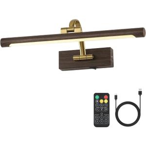 DESOOP Picture Lights for Wall Battery Operated, 3CCT Dimmable Gallery Light with Remote and Timer Wood Grain Finish Art Lighting for Paintings and Portraits, 15.75'' Inch 3W