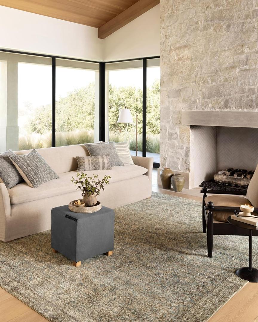 Loloi Amber Lewis Morgan Collection MOG-04 Sea/Sage 9'-6" x 13'-6" Area Rug, Neutral Area Rug for Room Dcor, Vintage Rug Inspired, Soft Area Rug for Living Room, Bedroom, Dining Area