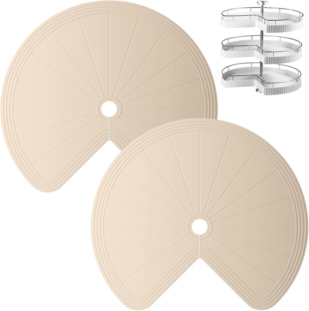 Dual Tier Pie-Cut Lazy Mat Susan Shelf and Liner  Non-Slip Thermal Protection Mat 2 PCS(Kh, 28in)