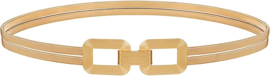 JASGOOD Skinny Metal Elastic Waist Belt for Women Stretch Thin Belt for Dresses (Yellow, M)