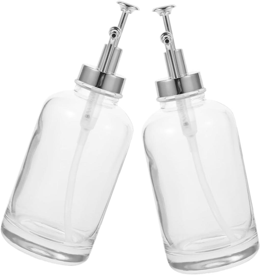 Glass Lotion Container Push Pump Syrup Pump Dispenser Bar Syrup Dispenser (Silver)