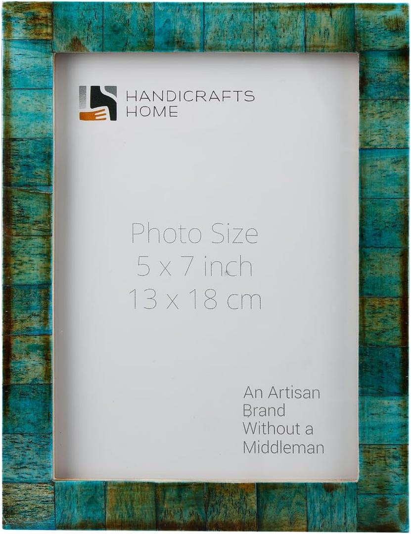 Handicrafts Home vintage Picture Frame & Farmhouse Decor, Handmade Photo Frame for Wall & Tabletop Display, Antique Home Decor, Gallery Wall, Turq & Blue 5x7 Picture Frame, Verdigris, Bone Inlay