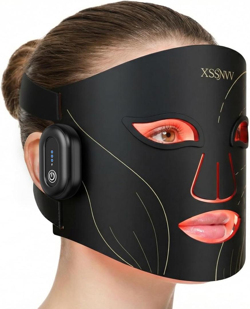 Red Light Therapy for Face  4 Mode Cordless LED Face Mask with 850NM Infrared, Red, Blue & Amber Light, 10-Min Timing Function, 272 LED Beads, Eyes Protection, Rechargeable for At-Home & Travel (Rose Black)