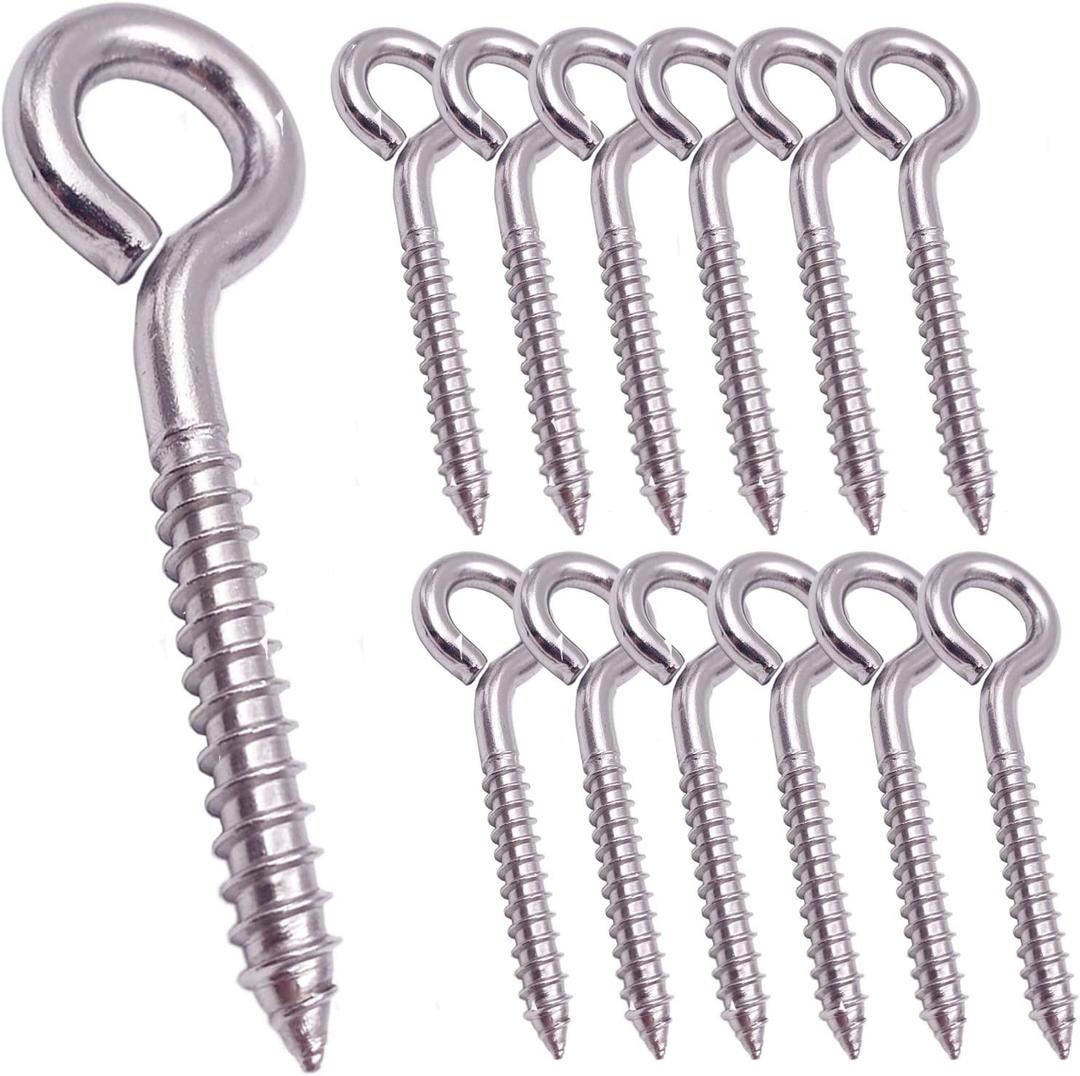 Pack of 12 M6 Metal Hooks, heavy-duty304 Stainless Steel Screw Hooks, self-Tapping Eye-Ring Bolt Hooks, Hole Hooks, Strong Indoor and Outdooreye Hooks