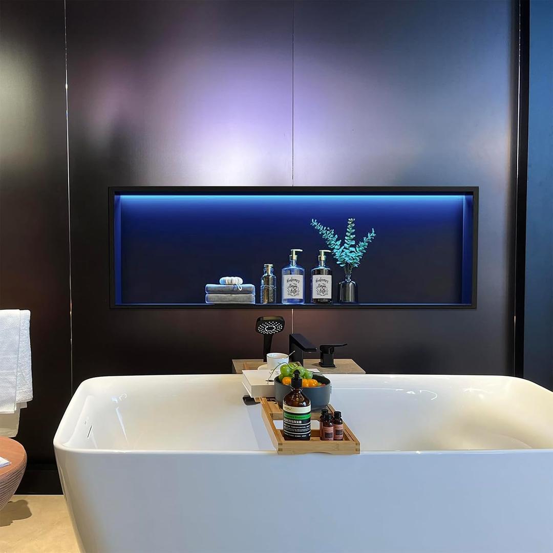 RGB Shower Niche LED Lights Waterproof, Matte Black Recessed Wall Niche-36X12 in Stainless Steel Niches for Shower, Tile-Ready for Bathroom Storage Shower Niche
