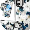 Lotadilo Case for iPhone 17 Case Compatible with Magsafe Ring Holder Stand - for Women Blue Flower Design TPU Phone Cover for Girls Girly Funny Fashion