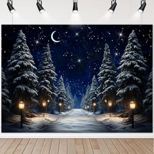 Avezano 8x6 ft Winter Snowing Night Backdrop Pine Forest Winter Scene Photography Backdrop North Pole Christmas Photo Banner Background for Baby Family Festival Holiday