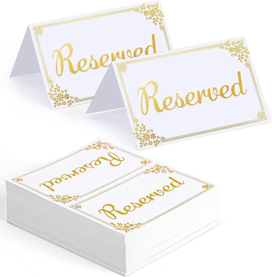 Lesnala 120Pcs Gold Foil Reserved Table Signs Double Sided Para Mesa Tent Card for Wedding Event Reception Seats and Places Accessories