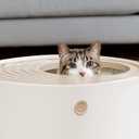 IRIS USA Cat Litter Box Large Top Entry with Lid Enclosed Covered Hooded Design Litter Catching Scatter Shield Pan Dog Proof Pet Proof Scoop Included Odor Control for Indoor Cats Kittens Beige/White