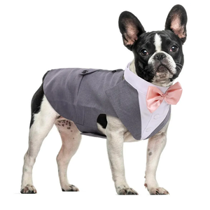 DORA BRIDAL Dog Tuxedo for Small Dogs,Dog Suit and Bowtie, Formal Dogs Wedding Outfit, Pet Tuxedo and Bandana Set Valentines Birthday Christmas Party Costumes for French Bulldog, Pomeranian, Grey, S
