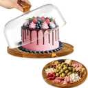 Wood-Cake-Stand With Acrylic Dome Lid, Round Wooden Cake Holder Plate With Cover, 2-in-1 Dessert Table Display Set For Party, Charcuterie Board For Cheese, Chips & Dips, Nachos, Fruit Platter