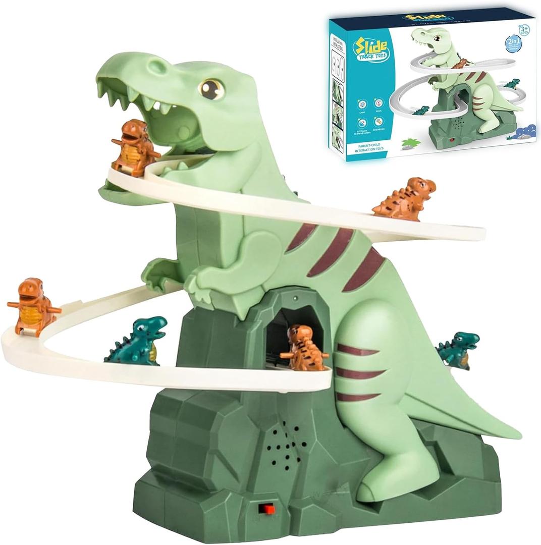 Dinosaur Chasing Race Track, Dinosaur Climbing Slide Music Toy with Music and Light, Electric Dinosaur Climbing Slide Music Toy Chasing Race, Electric Race Track Game Fun Track Slide