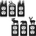 Lothee 6 Pcs Metal Bear Light Switch Cover Plate Moose Tree Mountain Elk Forest Outlet Plate Toggle Outlet Wall Cover for Home(Single Gang Socket)