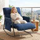 Oversized Outdoor Rocking Chair with Corduroy Cushions, 3-Level Adjustable Metal Patio Rocker with Footrest, Comfy Modern Lounge Chair for Porch, Balcony, Indoor(Navy)