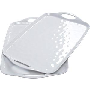 TP Large Serving Trays with Handles, 19" x 12" Melamine Serving Platters for Food, Turkey, Set of 2 Rectangular Trays for Party, Pure White