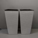 11.5 x 11.5 x 23 in. EverGreen White, M-Resin, Indoor/Outdoor Planter with Built-In Drainage, Duo Set, Large (2-Piece)