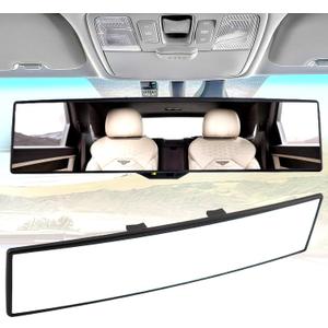 Broadway Rear View Mirror - Wide Angle Panoramic, Anti Glare, Blind Spot, Universal, White (300mm-White)