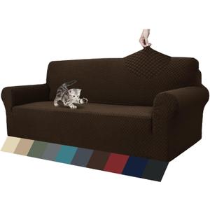 ZNSAYOTX 1 Piece Jacquard Couch Covers for 3 Cushion Couch Living Room High Stretch Sofa Cover Pets Dogs Friendly Anti Slip Thickened Slipcovers Furniture Protector (Sofa, Dark Coffee) (Large (71"-90"))