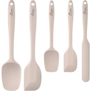 HOTEC 600 Heat Resistant BPA-Free Silicone Rubber Spatula Set,Kitchen Cooking Spatulas, Baking, Mixing for Non Stick Cookware, Dishwasher Safe, Set of 5, Khaki