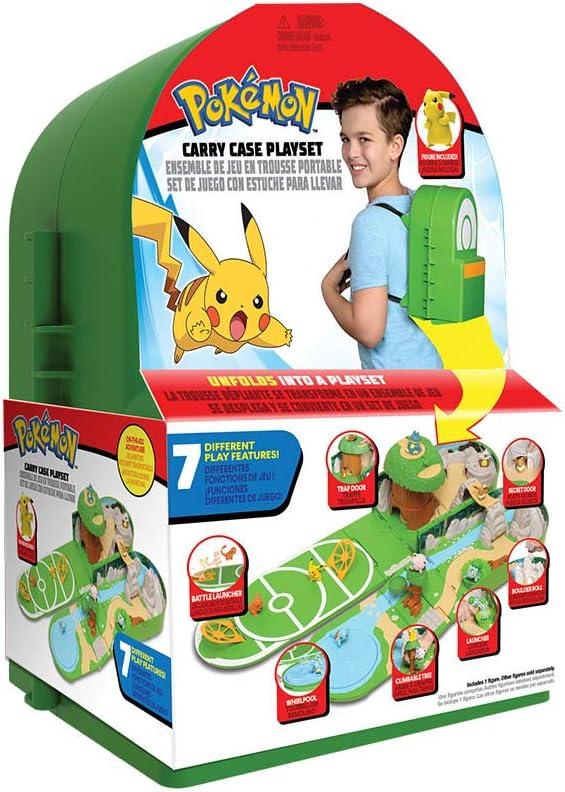 Pokemon Carry Case Playset, Feat. Different Locations Within One Playset, with 2-Inch Pikachu Figure, Treetop Trap Door, Battle Area, Hidden Cave and More - Easily Folds into a Backpack