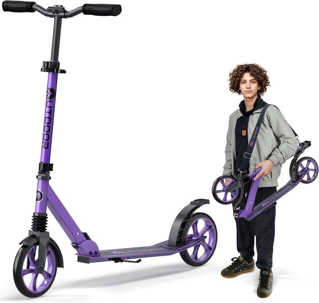 Outdoor Cruiser Kick Scooter for Ages 6+, for Kids, Teens, and Adults, Max Load 250 LBS, Foldable, 8-inch Big Wheels, Dual Suspension, 3 Adjustable Levels, Child Safety Approved, Purple