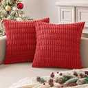 MIULEE Pack of 2 Christmas Red Corduroy Decorative Throw Pillow Covers 12x12 Inch Soft Boho Striped Pillow Covers Modern Farmhouse Home Decor for Sofa Living Room Couch Bed