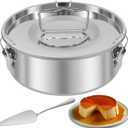 Stainless Steel Flan Mold with Lid and Handle - 1.5QT Capacity Round Baking Pan for Cheesecake, Cupcake, Pudding