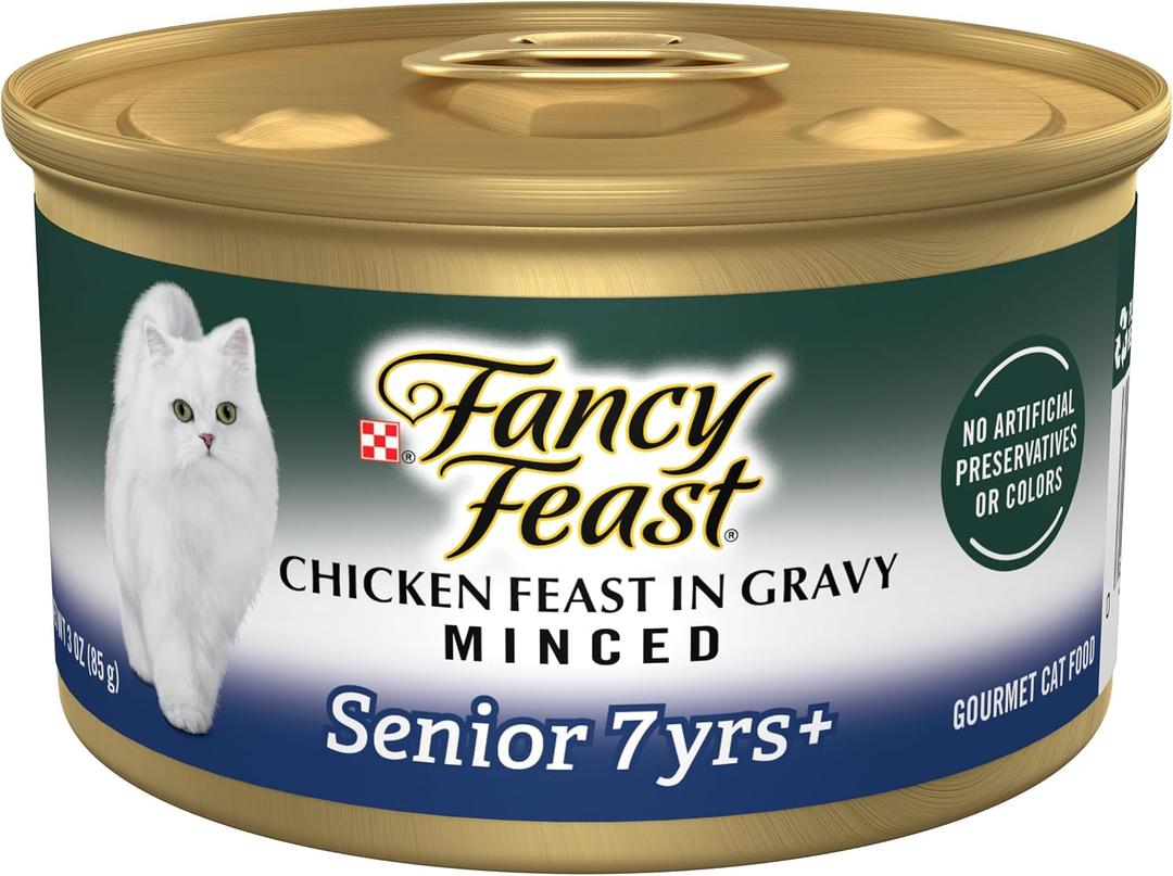 Purina Fancy Feast Senior Wet Cat Food 7 Years Plus Chicken Feast in Gravy Minced - (Pack of 24) 3 oz. Cans (EXP 03/03/28)