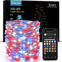 BrizLabs Smart Fairy String Lights, 66ft 200 LED WiFi 4th of July Fairy Lights App Control, Dimmable Red White Blue Light Rainbow Christmas Light, Music RGB Xmas Lighting Work with Alexa & Google Home
