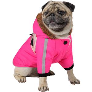 Queenmore Warm Dog Winter Coat, Cold Weather Waterproof Snow Jacket with Reflective Hoodie, Long Sleeves for Small to Large Dogs (Pink)