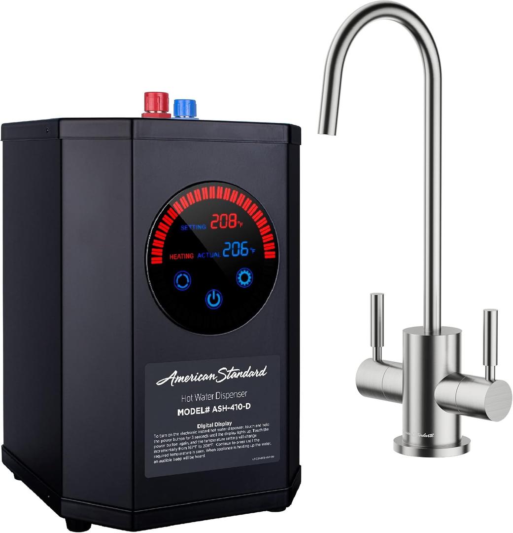 American Standard ASH-410 Digital Hot Water Dispenser, Includes Brushed Nickel Dual Handle Faucet 1500 Watts, 110v
