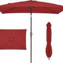 JEAREY 6.5x10 ft Rectangular Patio Umbrellas Rectangle Outdoor Umbrella with Push Button Tilt and Crank, Market Table Umbrella 6 Sturdy Ribs UV Protection for Poolside Garden Backyard Deck, Red