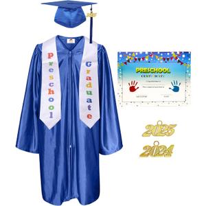 MyGradDay Shiny Kindergarten & Preschool Graduation Gown Cap Tassel 2024 &2025 Charm (Royal Blue)
