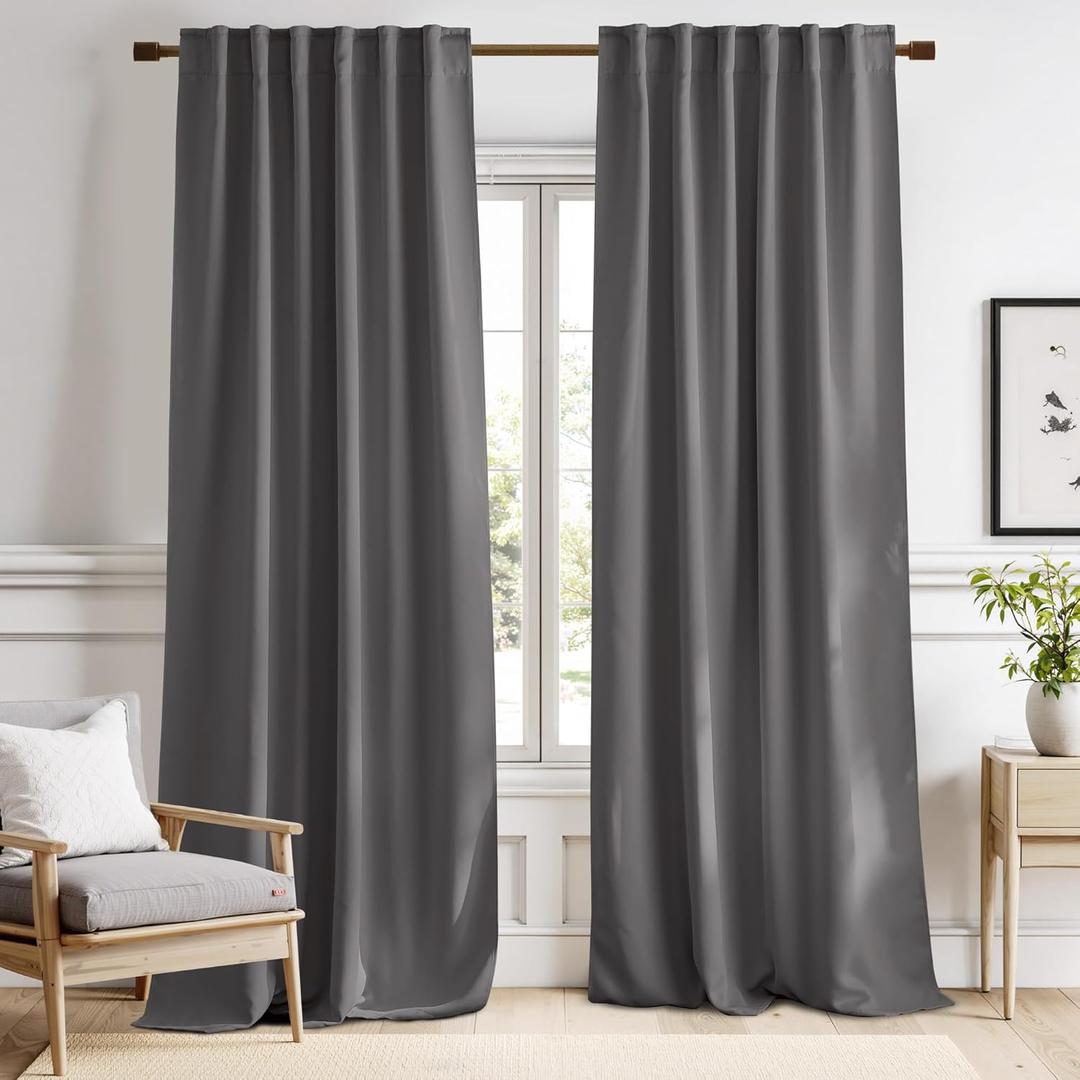 NICETOWN Light Reducing Curtain Panels Window Draperies - (Grey Color) 52x84 inch, 2 Pieces, Insulating Room Darkening Drapes for Bedroom