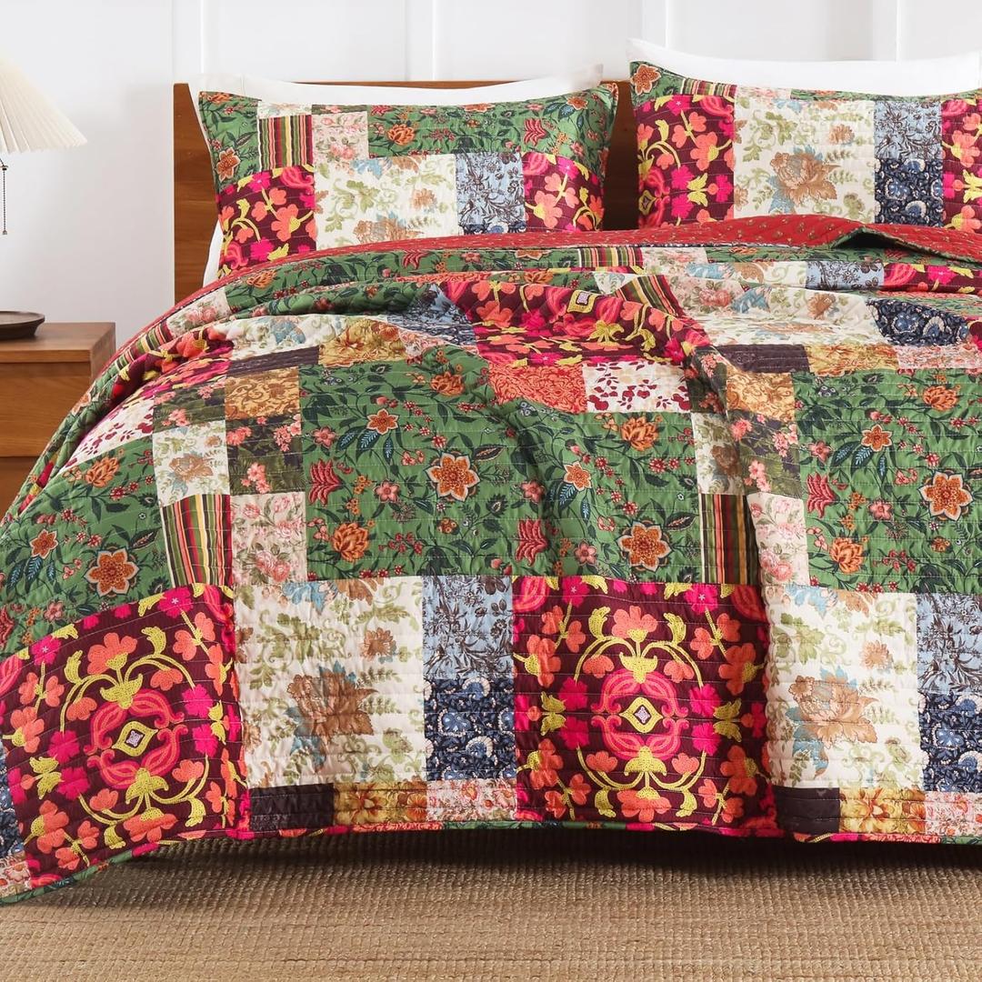 Queen Quilt Set for Bed - Patchwork Quilts Queen Size, Comforter Coverlet Bedspread Reversible 90"x90" with 2 Pillow Shams