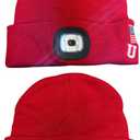 LED Beanie Hat with Rechargeable Headlight & Rear Red Light, 3 Modes, USB Charging, Warm Winter Cap with USA Logo