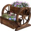 Wooden Wagon Planter Box, Garden Planter with Wheels,Decorative Planter for Flowers Herbs Vegetables for Indoor & Outdoor Dcor, Flower Cart for Patio Garden Balcony (2-tier Planter Box --1pc)