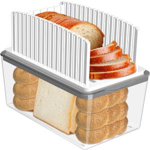 Upgrade Bread Slicer for Homemade Bread with Bread Box, Bread Slicing Guide Adjustable Width, Foldable and Compact Cutting Guide with Crumb Tray, Suitability for Homemade Bread, Bagels, Cakes