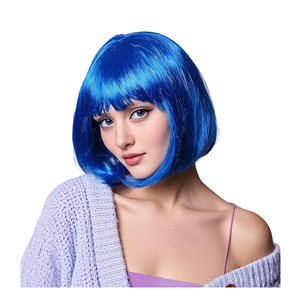 Rose bud Blue Bob Wig with Fringe 12 Inch Short Straight Costume Wigs for Women Cosplay Party Halloween Color Blue