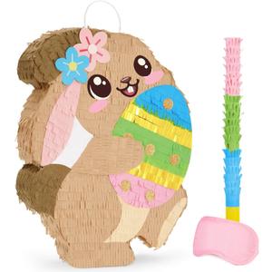 WERNNSAI Easter Bunny Piata - Easter Piata with Blindfold and Stick Spring Easter Piata for Kids Easter Party Decoration Supplies for Birthday Decoration School Spring Party Game