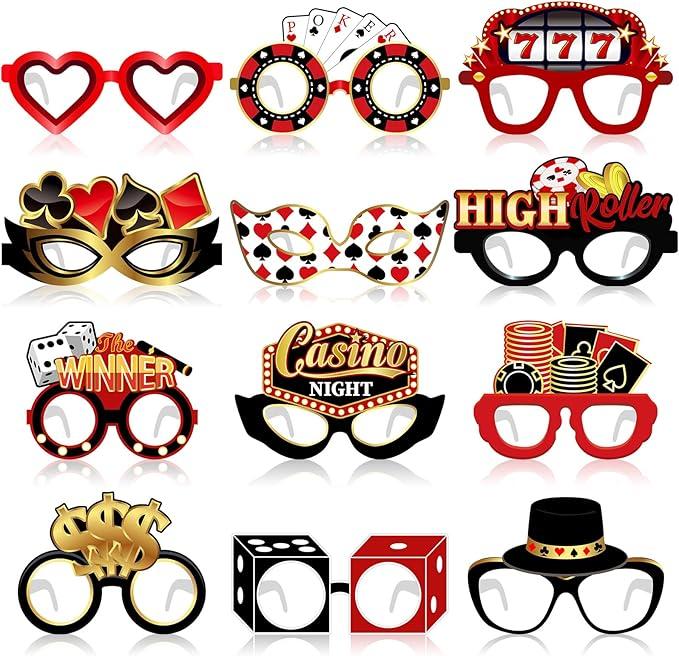 36 Paper Casino Night Glasses Casino Party Favors Paper Eyeglasses Poker Dice Sign Photo Booth Props Kit Las Vegas Game Night Birthday Decorations