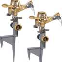 Biswing 2 Pack Impact Sprinkler Head on Metal Step Spike, Heavy Duty Zinc Alloy Lawn Sprinkler, Adjustable Coverage Nozzle on Sturdy Spike Base, 360 Degree Large Area Irrigation