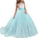 TTYAOVO Girls Embroidery Princess Dress Wedding Birthday Party Long Tail Prom Gowns (14-15 Years)