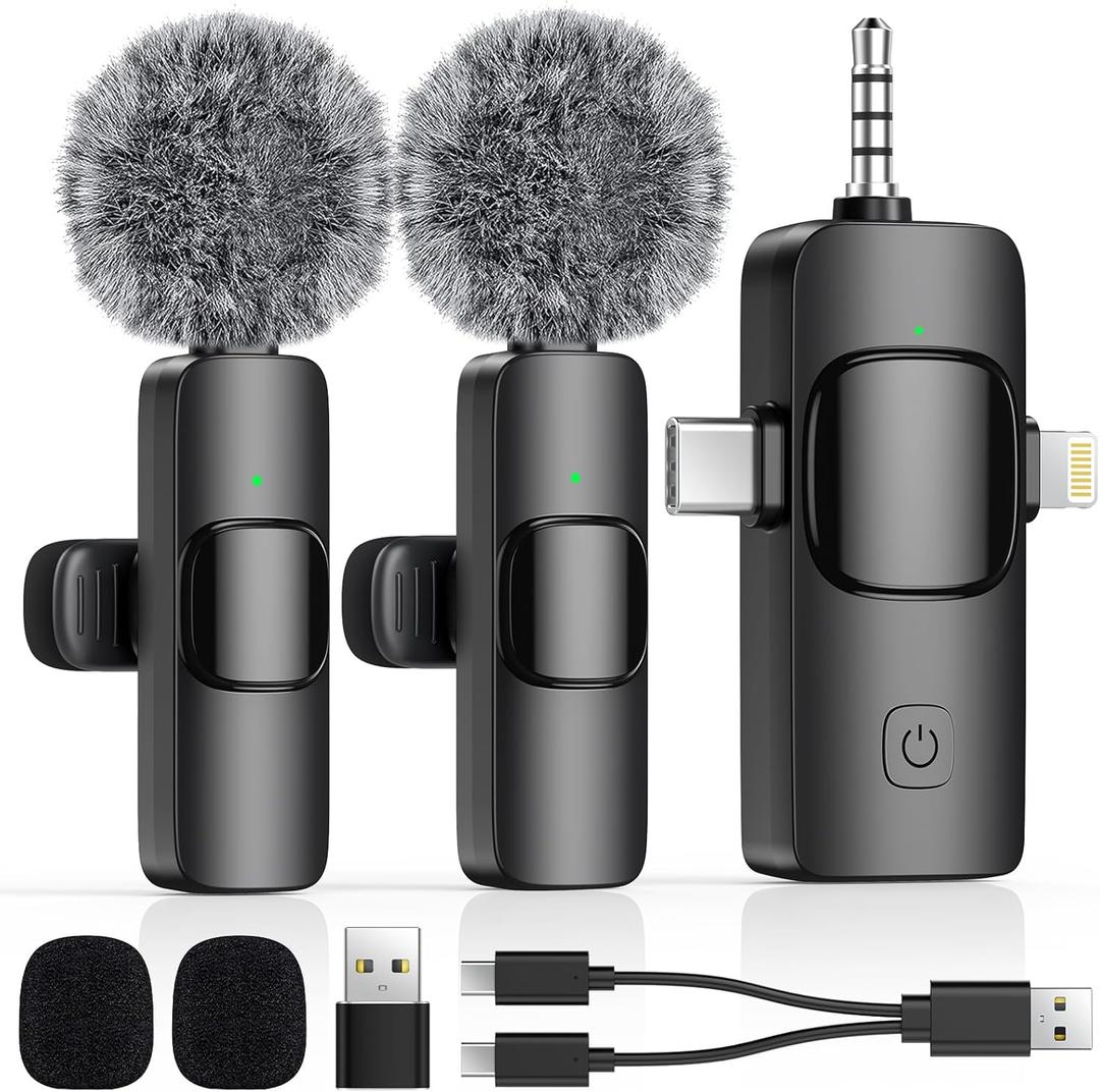 3 in 1 Mini Wireless Lavalier Microphone for All Devices (iOS, Andriod, Camera, PC) - Noise Reduction Lapel Mic for Recording, Clip on Omni Lav Mic for Video Recording, Tiktok, YouTube, Vlog (Black M2 3IN1)