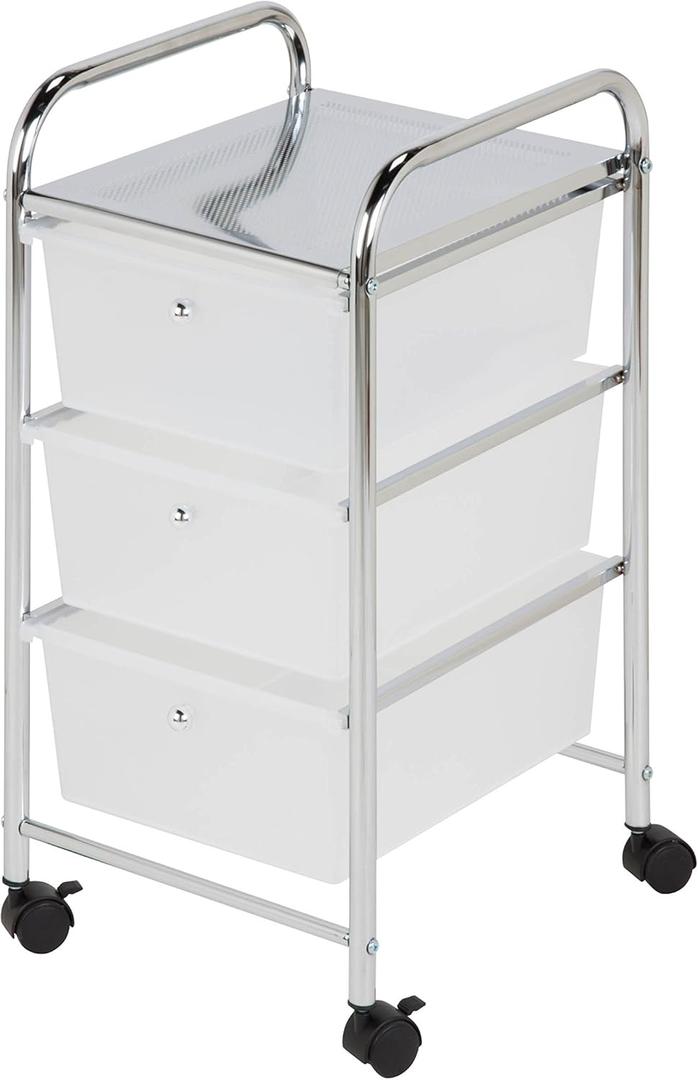Honey-Can-Do 3-Drawer Plastic Storage Cart on Wheels, Silver