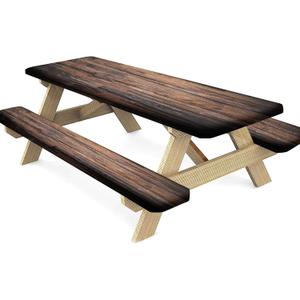 Rustic Brown Hardwood Elastic Fitted Tablecloth and Seat Covers, Rough Chocolate Dark Timber Rectangle Tablecloths, 3 Pieces Set, Wood Texture Table Cloths for Outdoor Party Camping Use, 72x28 Inch