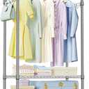 IZEUK Heavy Duty Rolling Garment Rack with 3 Adjustable Wire Shelves, Hanging Rod & Side Hooks - Mobile Clothes Rack with Wheels, 29.5" W x 15.7" D x 75" H,Chrome