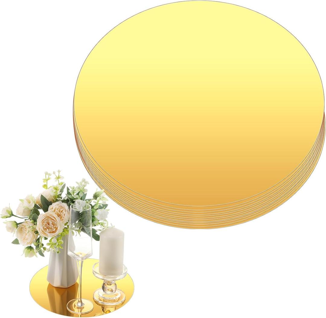 Thyle 12 Pcs 12 Inch Acrylic Round Mirror for Table Centerpieces Circle Mirror Candle Plates for Wall Wedding Table Centerpieces for Christmas Party Decor, Thickness 1 mm (Gold)