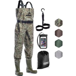 Foxelli Chest Waders  Waterproof 2-ply Nylon/PVC Camo Hunting Fishing Waders for Men and Women with Boots (10)
