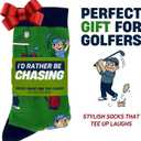 2 x I'D RATHER BE CHASING Funny Mens Socks, Golf & Pickleball Gifts for Men, Golfers Unique Crew Sock, Golfing Gift Accessories (Green)